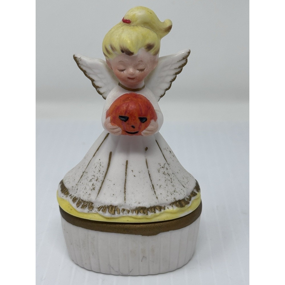 Vintage Lefton October Angel Trinket Box Halloween Pumpkin Japan 3447